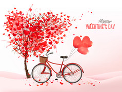 情人节那天背景心形树与自行车