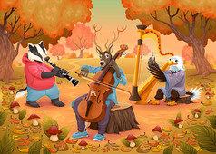 音乐家在树林里的动物