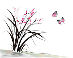 中国兰花与蝴蝶水墨风格