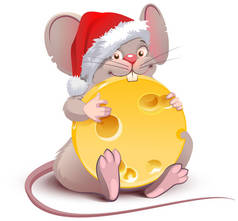 2020年鼠中国历。圣诞老人拿着大圆奶酪