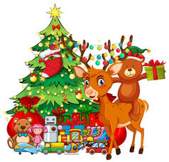 与驯鹿和圣诞树圣诞主题