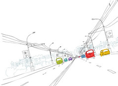 在为您的设计的城市道路交通的剪影