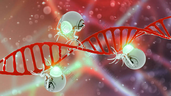 纳米机器人技术（英语：Nanorobotics）是一种新兴的技术领域，它制造的机器或机器人的部件与纳米尺寸相当或相近。纳米技术和纳米医学。3D渲染。药物的未来。能够治疗疾病的技术。Dna helix