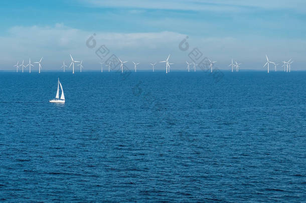 替代能源-海上风力涡轮机和海上游艇、海上绿色能源风车<strong>发电机</strong>
