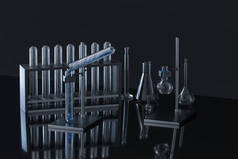实验室中的化学仪器和试剂，3D 渲染