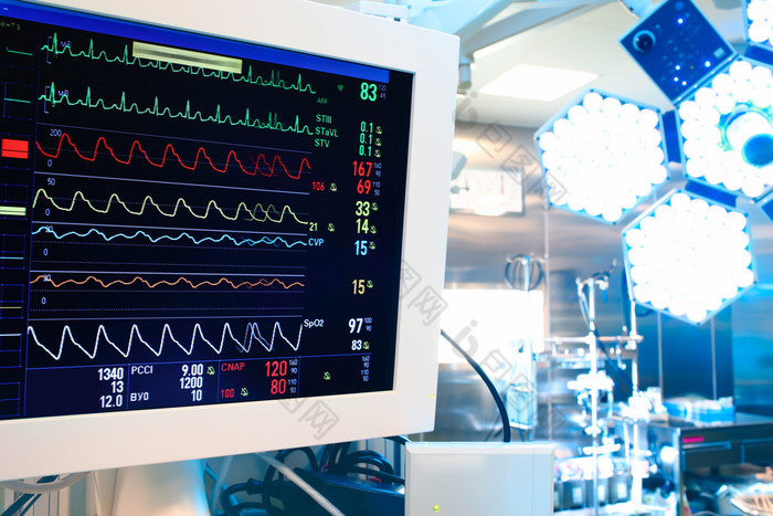 现代与监视器和外科手术室的视图