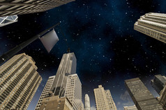 繁星满天的夜晚，在纽约城的摩天大楼