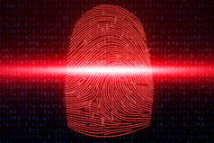 3d 插图指纹扫描提供了安全访问与生物识别识别。概念指纹黑客攻击, 威胁。带有二进制代码的指纹。数字安全的概念.