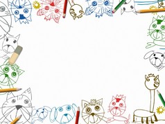 儿童素描本背景与彩色铅笔框架图