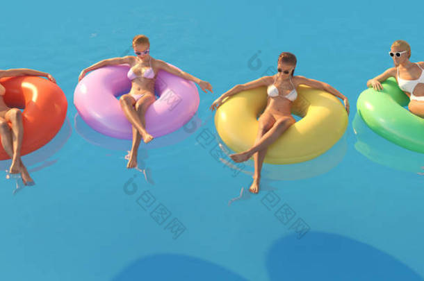 3d-在<strong>游泳池</strong>浮游的妇女插图.