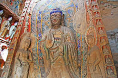 云岗石窟佛像：世界文化遗产遗址，山西大同著名的