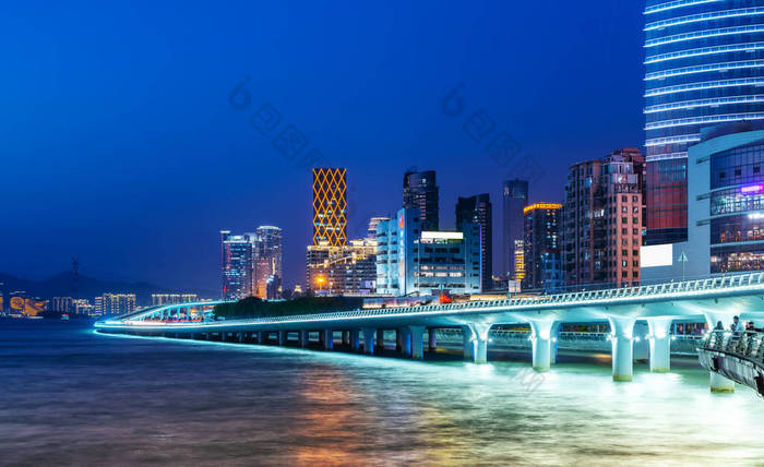 厦门海岸线建筑景观夜景