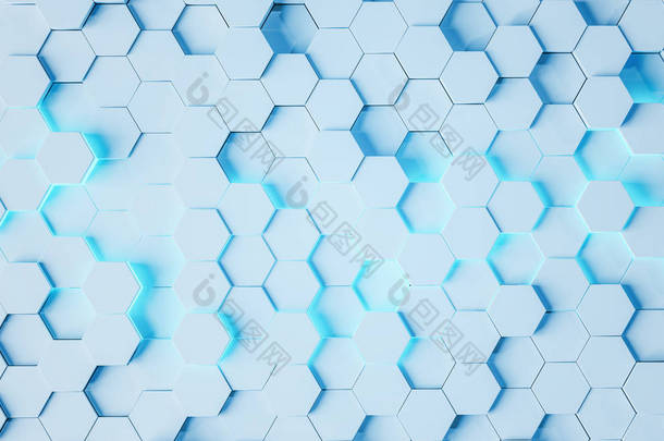蓝色抽象六边形背景图案3d 渲染