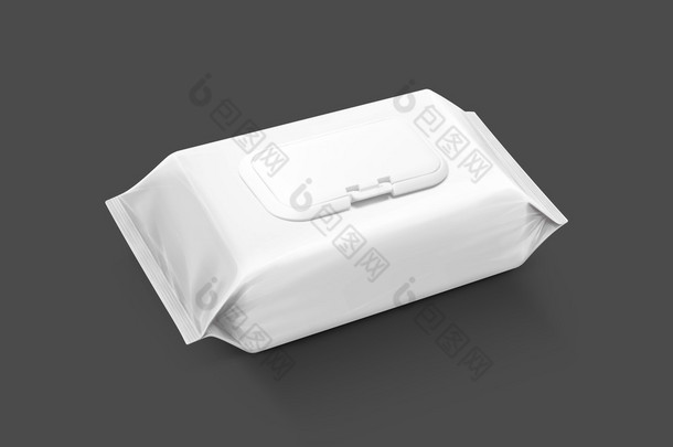 灰色的背景上孤立的空白包装湿巾袋
