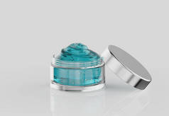 三维渲染蓝色化妆品凝胶在壶或容器中