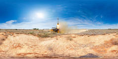 从拜科努尔发射场发射载人火箭。360度全景