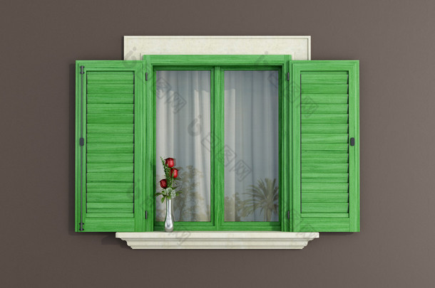绿色木窗口