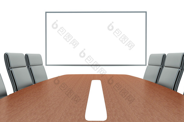 会议室与投影屏幕和会议表