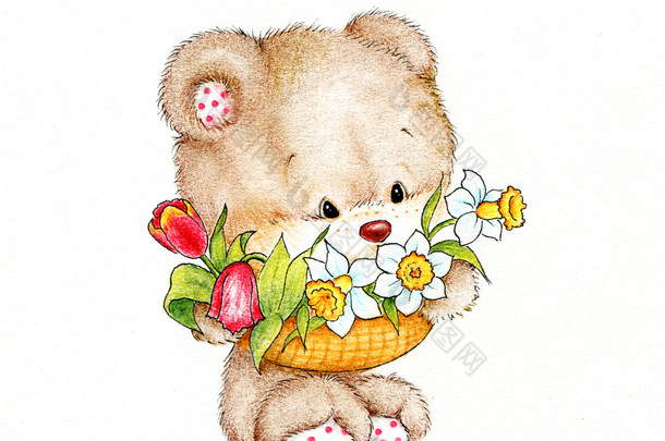玩具熊与花