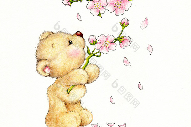 泰迪熊和鲜花