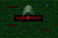 黑客在屏幕上的二进制代码并警告消息