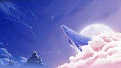 天空中的鲸鱼，图解背景，图解渲染