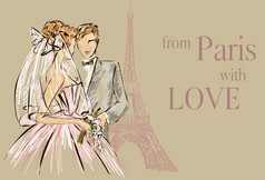 婚礼那天在巴黎埃菲尔铁塔附近