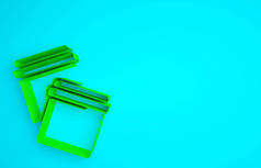绿色塑料袋，带有蓝色背景的拉链图标。最低纲领的概念。3D渲染3D插图.