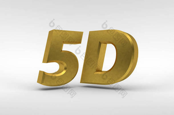 金色5d 标志被隔离在白色背景与反射效果。3d 渲染