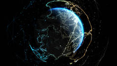 地球球，区块链网络技术概念。 Nasa-3d图解提供的此图像的元素