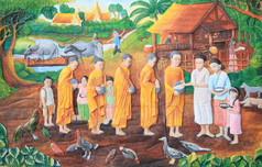 寺庙墙壁上的石刻与泰国传统文化绘画