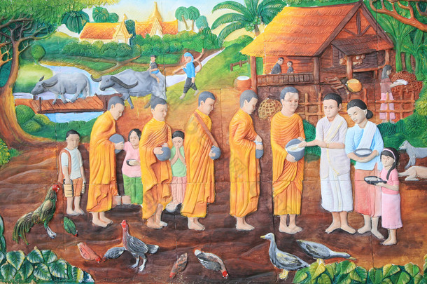 寺庙墙壁上的石刻与泰国<strong>传统文化</strong>绘画