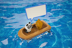 一只小狗在木船上的熊猫, 2 部分。3d 渲染.