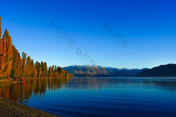 华纳卡湖是新西兰南岛著名的风景名胜古迹，它是华纳卡湖的全景，拥有温暖的自然阳光，让许多摄影师欣赏美丽的风景.