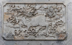 石景林(祁林)塑像位于中国上海成皇寺.一种在中国和其他东亚文化中有名的神话般的球状怪物