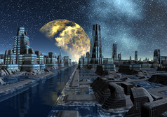 繁星满天的夜晚，在外星城市-科幻场景第 5 部分