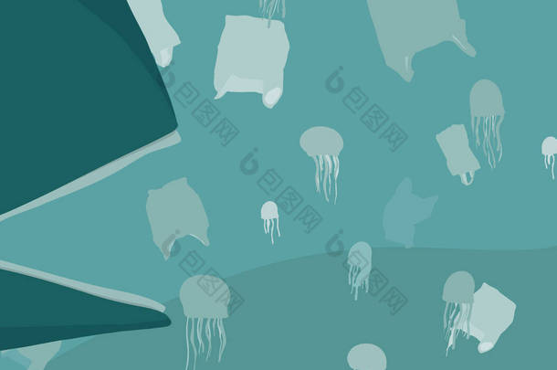 停止塑料污染手画插图-鲸鱼吃塑料袋