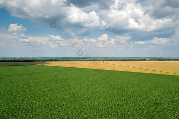 从空中俯瞰<strong>农田</strong>.乡郊、农业景观及空中景观.