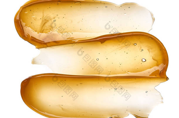 透明黄色涂抹面霜或金色蜂蜜隔离在白色背景。金色奶油常州鼎豪纹理白色背景