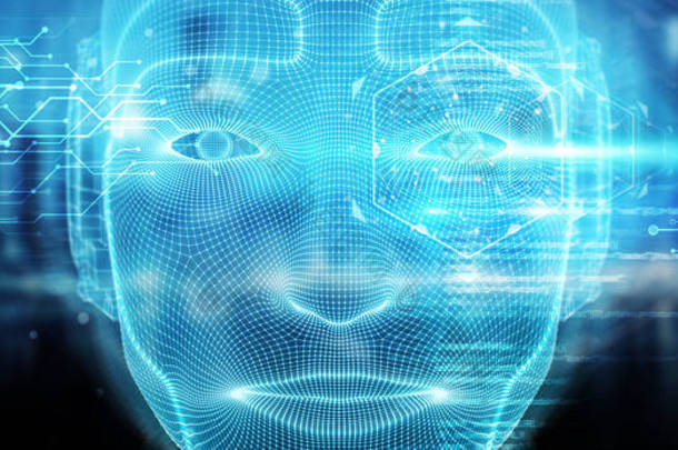 代表人工智能概念3d 渲染的机器人人机器人脸