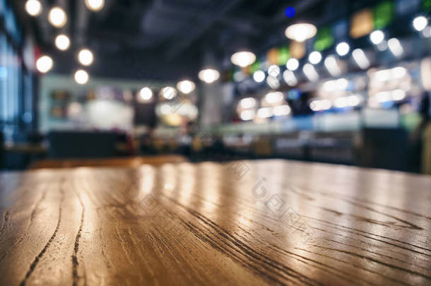 桌面木制柜台模糊酒吧咖啡厅餐厅背景