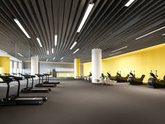 3D渲染现代黄色健身房和健身
