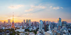 东京的城市景观、东京的全景摩天大楼、东京的写字楼和市中心的夜景。日本、亚洲.