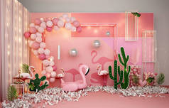 3D渲染粉红色彩庆祝装饰