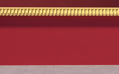 中国宫殿墙壁，红墙和金砖，3D渲染。计算机数字绘图.