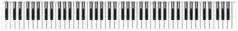 全大钢琴88黑白键键盘布局隔离在白色宽全景横幅背景。古典音乐交响乐团乐器概念