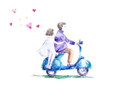 恋人男孩和一个女孩在摩托车。爱卡.