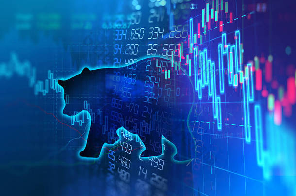 金融市场图上熊市的轮廓表示股市崩盘或下跌趋势投资