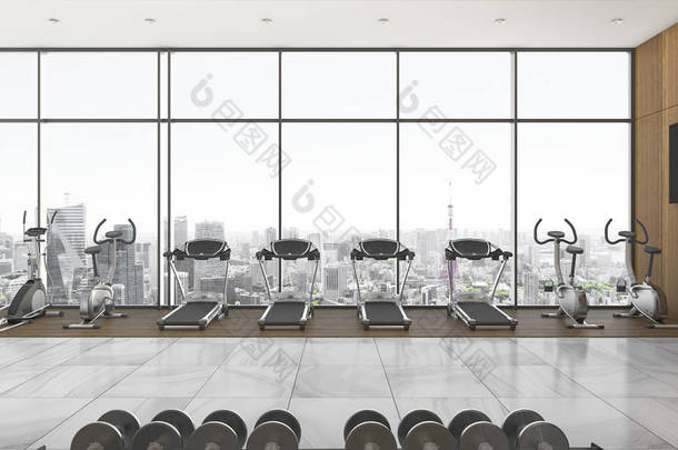 3d 渲染长<strong>市</strong>视图窗口在健身和健身房