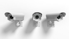 孤立在白色背景上的三个安全监控摄像头